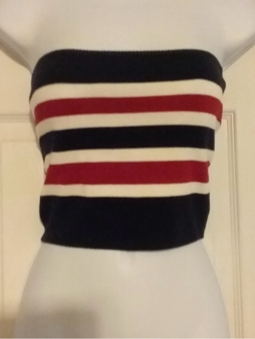 Iris Red White Blue Striped Strapless Crop Top